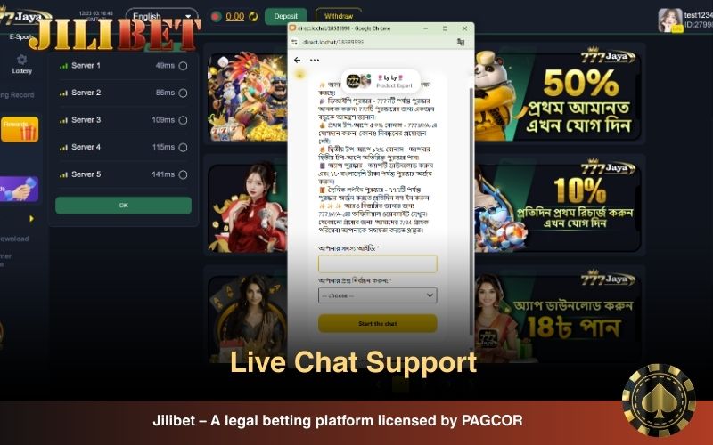 24/7 live chat support for fast player assistance